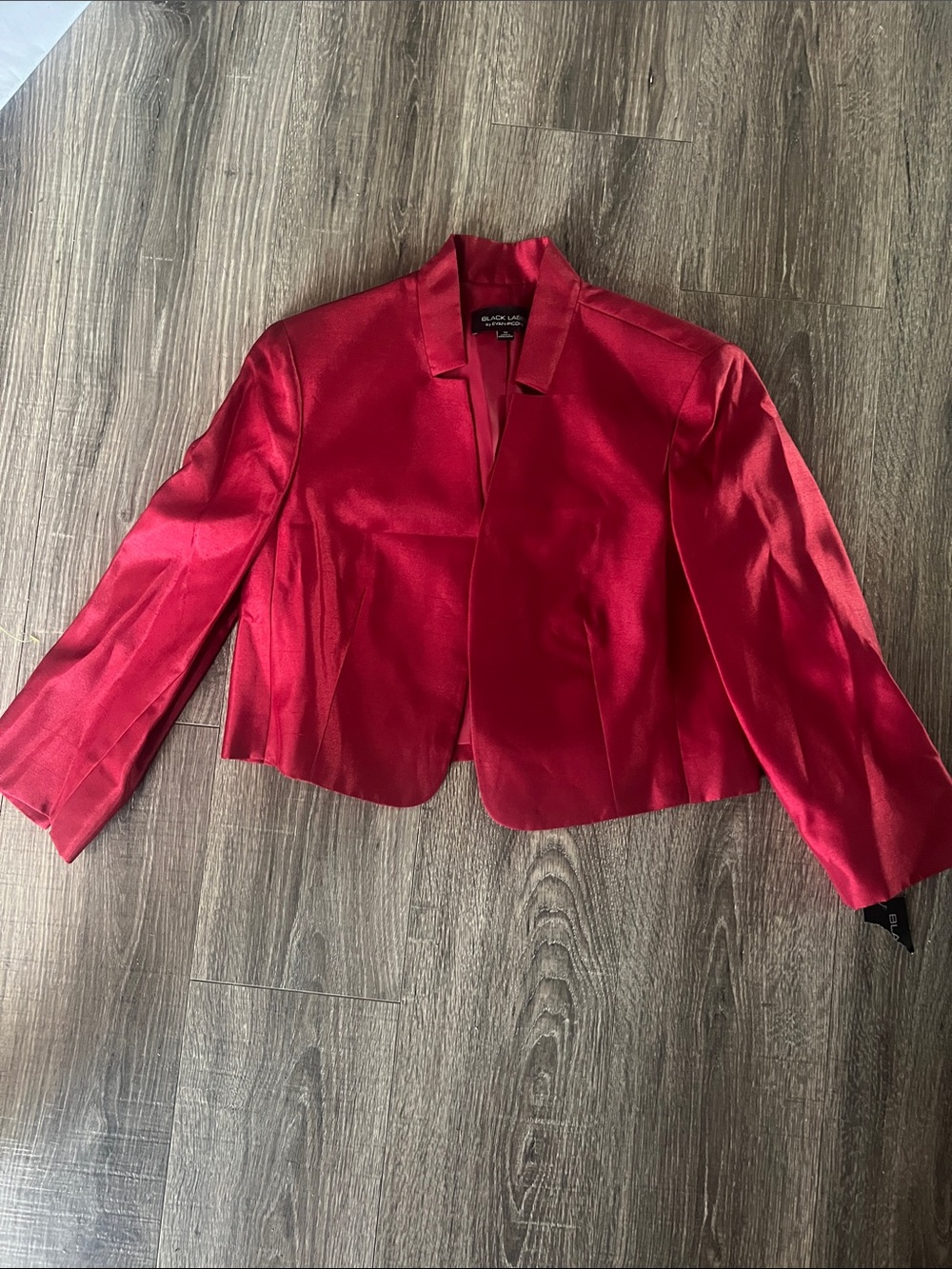 Ellen Tracy Satin Red Cropped Open-Front Blazer